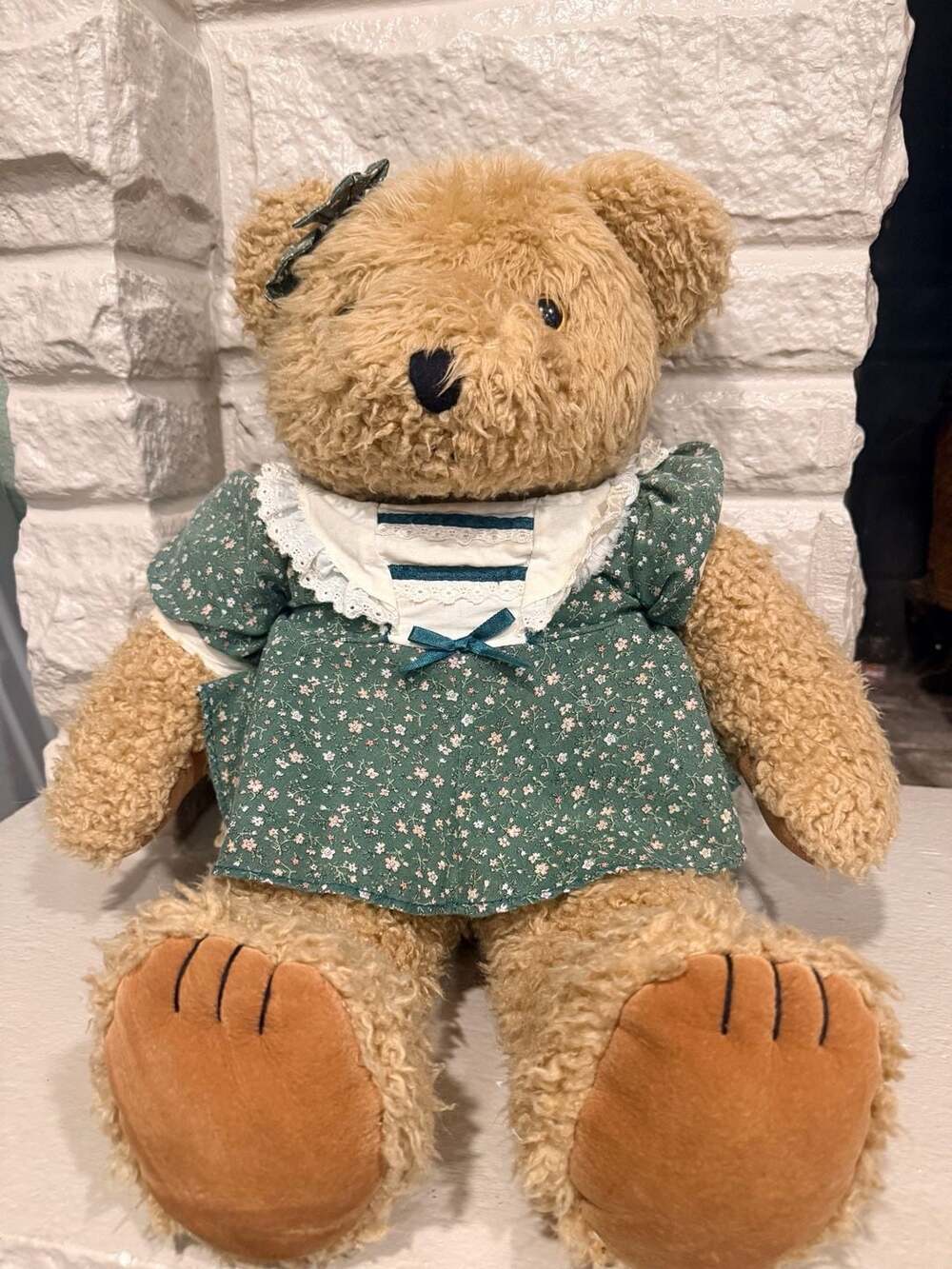 Vintage The JCPenney Collection Large Teddy Bear in Green Floral Dress